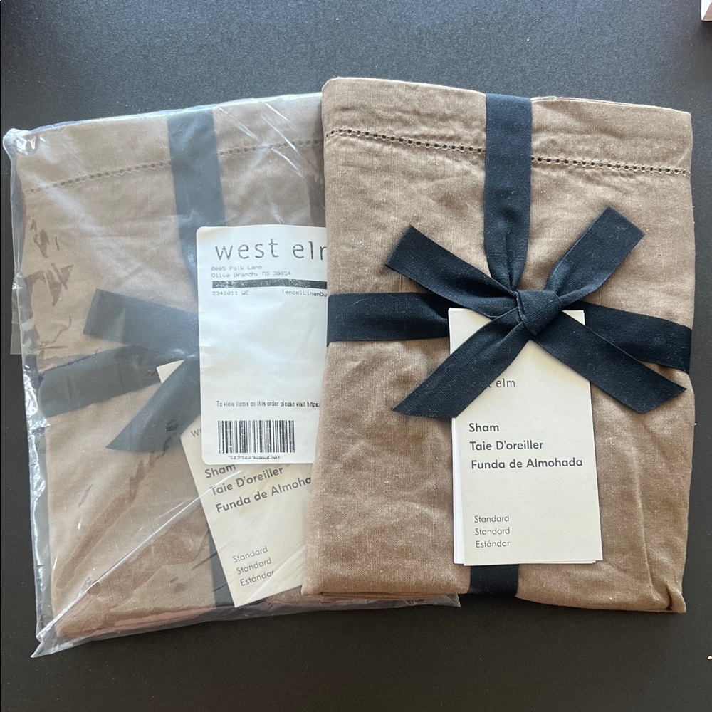 West Elm Tan Sham with Black Bow